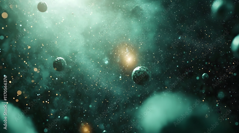 Poster quantum computing simulation visualizing the interaction between gravity and dark matter showcasing 