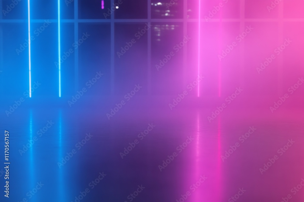 Poster wide-angle view highlights a futuristic city with sleek metallic buildings glowing in blue and purpl