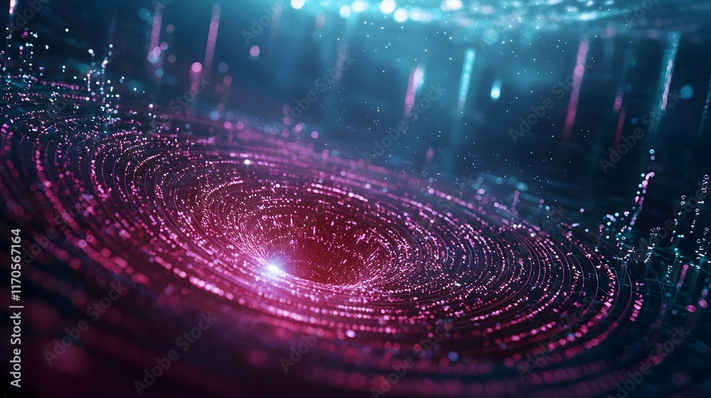 Poster A quantum computing model illustrating the Schrdinger equation in a particle wave function showing quantum superposition and leaving copy space at the top for text or design