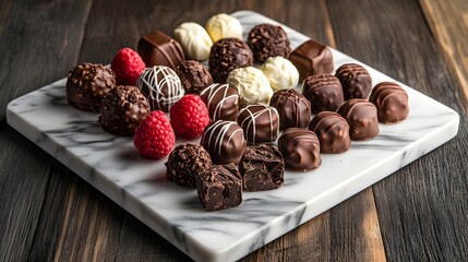 Obraz premium A gourmet chocolate truffle assortment on a marble