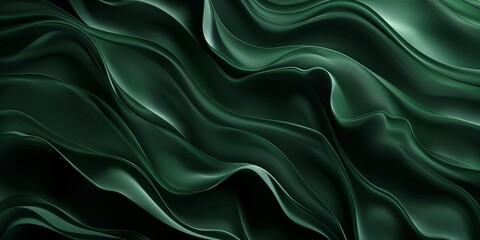 Fototapeta premium Green wavy smooth shiny silk fabric texture luxurious background with copy space