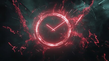 A red clock with a black background