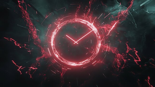 A red clock with a black background