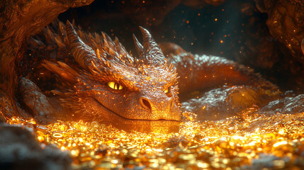 Fototapeta premium Dragon and the treasure