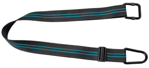 Black strap with blue stripes and clips isolated with transparent background