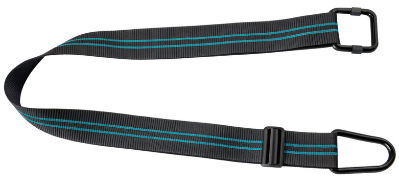 Black strap with blue stripes and clips isolated with transparent background