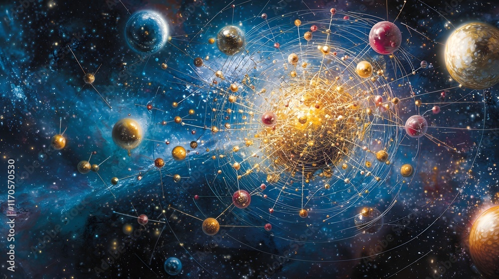 Poster quantum model of boltzmann equation in statistical mechanics visualizing particle distribution and e
