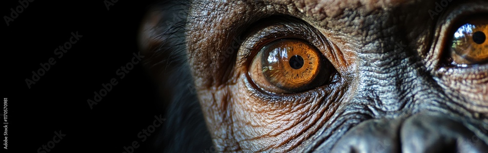 Poster Close-up view of a monkey's expressive face highlighting its intricate features and captivating eyes in natural habitat
