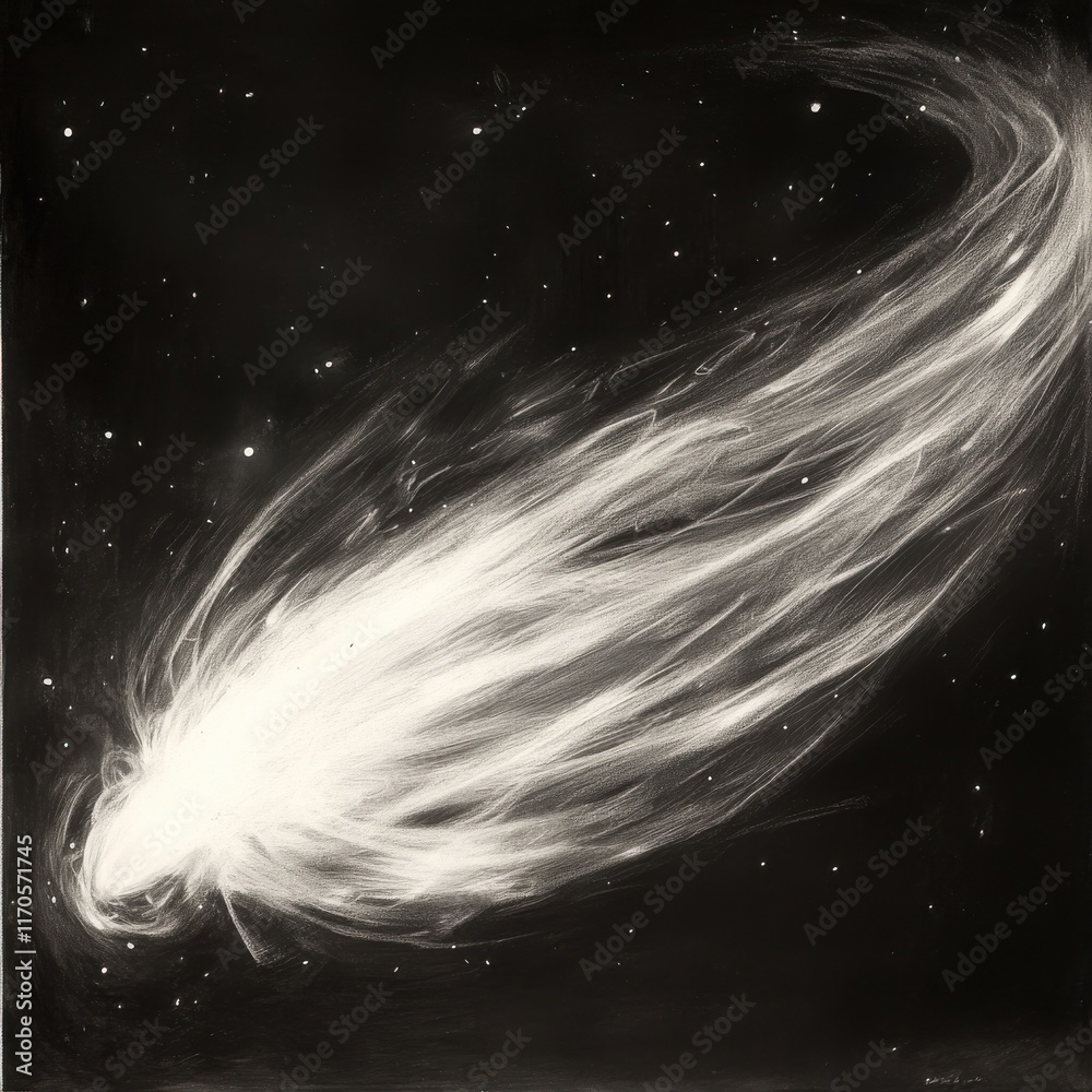 Poster glowing comet captured in motion illuminating the night sky with trails of light and cosmic wonder