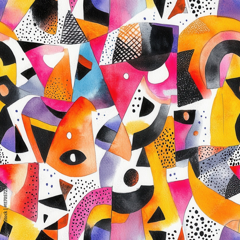 Aufkleber dynamic abstract watercolor doodles filled with vibrant colors and playful shapes