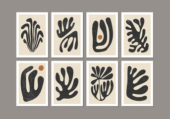 Set of minimalist wall art posters with abstract shapes composition