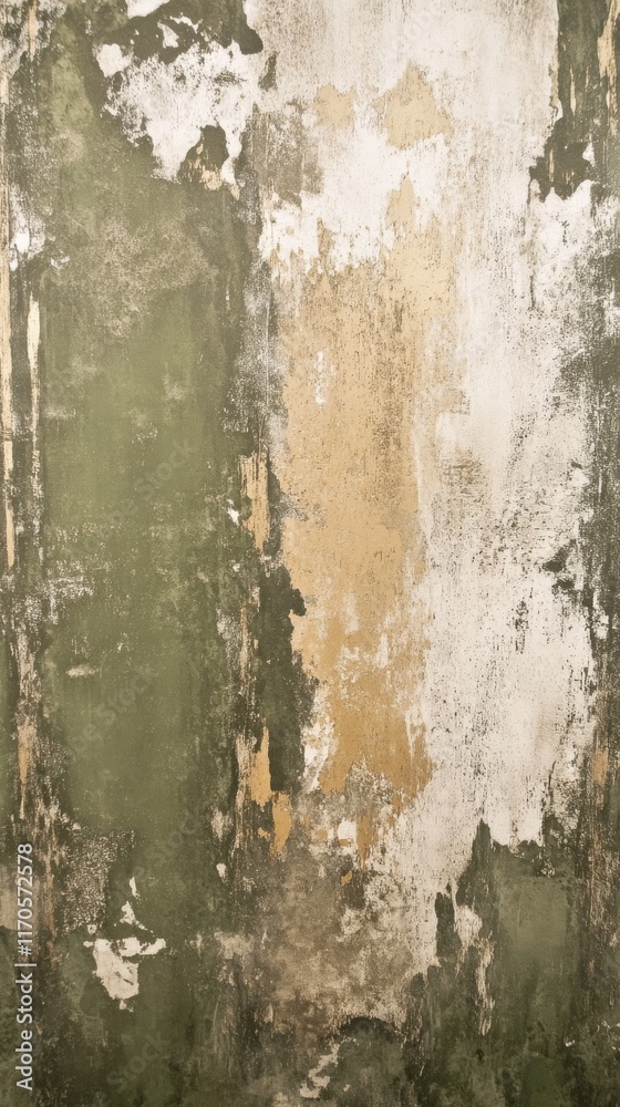 Poster distressed metallic design in olive green with muted tones creates a textured visual experience