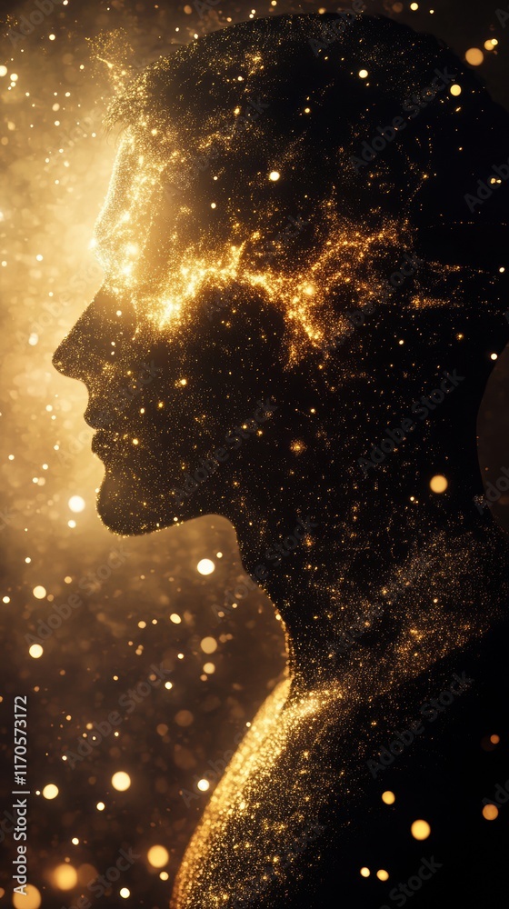 Aufkleber conceptual representation of a man's silhouette glowing with cosmic energy in a dreamlike setting