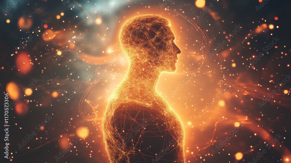 Aufkleber conceptual representation of a glowing figure symbolizing energy and vitality in a nebulous environm
