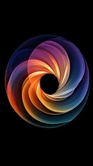 Abstract swirling colorful circle on black background.