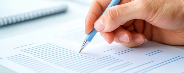 Brainstorming agenda collaboration concept. Hand writing on a document with a blue pen.