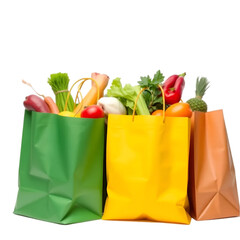 Amazing Shopping Bags with Groceries Isolated on White.