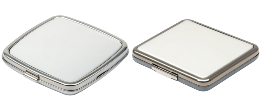Two silver-framed compact mirrors isolated with transparent background