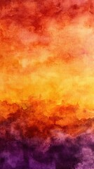 Obraz premium Abstract watercolor sunset texture with vibrant orange, yellow, and purple hues.