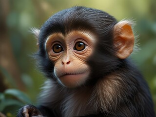 close up of a long macaque,Cute Monkey Portrait in Jungle,Captivating Primate s Expressive Face in Stunning Natural Surroundings