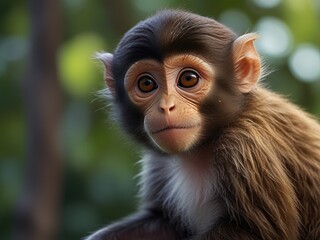 close up of a long macaque,Cute Monkey Portrait in Jungle,Captivating Primate s Expressive Face in Stunning Natural Surroundings