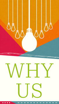 Why Us Bulbs Hanging Orange Teal Colorful Vertical Text 