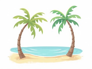Two Palm Trees by the Ocean on a Sandy Beach