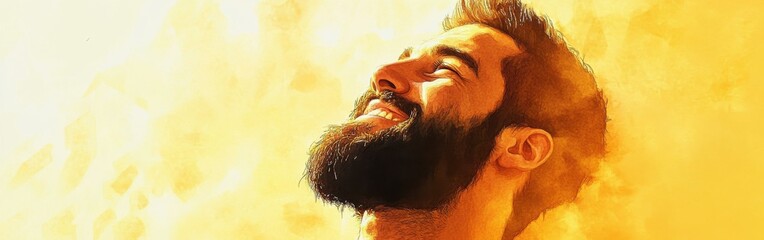 Naklejka premium Bright and joyful moment of a man enjoying life under warm sunlight with a cheerful expression