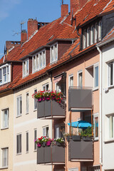 Moderne monotone Wohngebäude, Wohnhäuser, Hildesheim, Niedersachsen, Deutschland