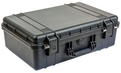 Black plastic carrying case isolated with transparent background