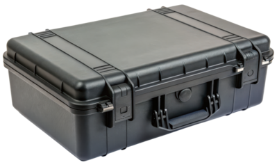 Black plastic carrying case isolated with transparent background