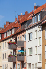 Naklejka premium Moderne monotone Wohngebäude, Wohnhäuser, Hildesheim, Niedersachsen, Deutschland