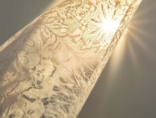 Sunlight shines through delicate, creamy lace