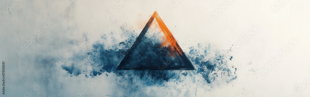 Leinwandbilder Bold minimalist canvas art with a triangular shape and splashes of color displayed in a contemporary setting