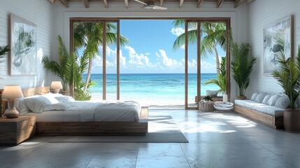 Coastal Serenity: A Seaside Cottage Bedroom with Nautical Charm and Ocean Views