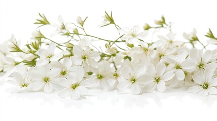 Obraz premium Delicate white flowers arrangement, studio shot, pure background, perfect for wedding invitations.