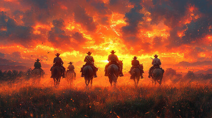 Fototapeta premium Cowboy riding through the desert