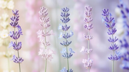 Obraz premium Soft pastel gradients display blooming lavender and mint flowers in a serene, dreamy setting