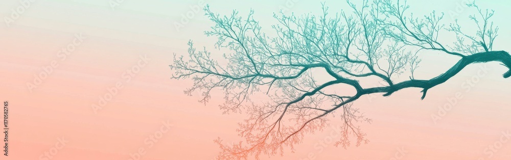 Poster elegant silhouette of a tree branch against a soft gradient sky at twilight