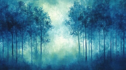 Obraz premium Elegant silhouette of a tranquil forest at dusk, showcasing pencil artistry in rich blue tones