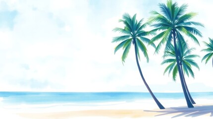 Scenic Beach Scene with Palm Trees and Vibrant Sunset Wallpaper Background
