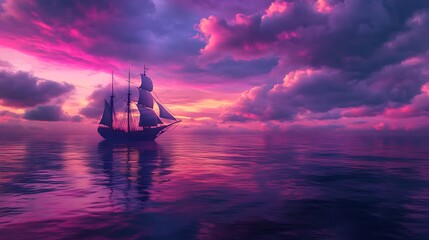 Fototapeta premium vibrant purple pink hues sunset ocean reflection