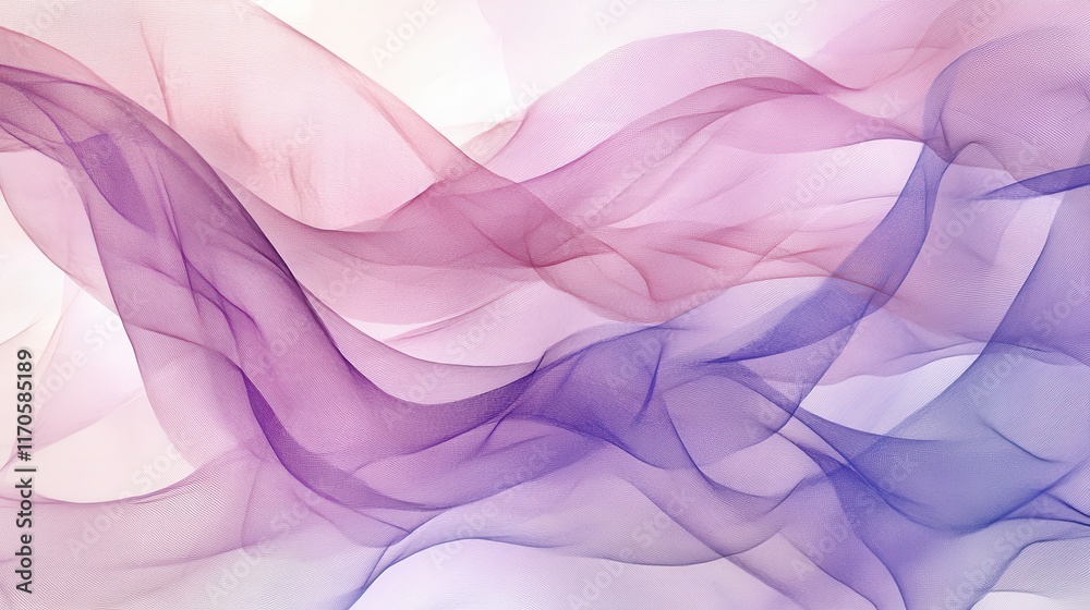 Poster abstract design featuring flowing pencil strokes in soft purple and pink hues on a light background