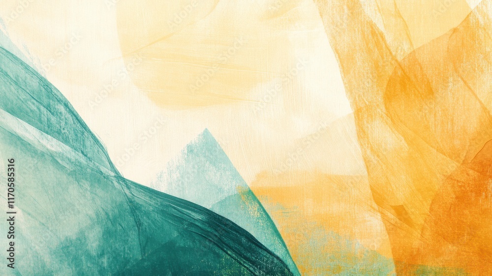 Poster abstract composition of rough pencil strokes featuring teal and orange tones on a light background