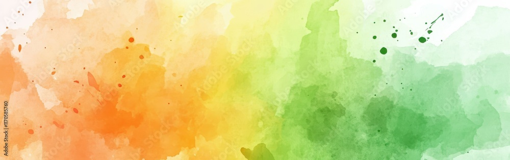 Aufkleber vibrant watercolor background transitioning from orange to green with soft textures and splashes