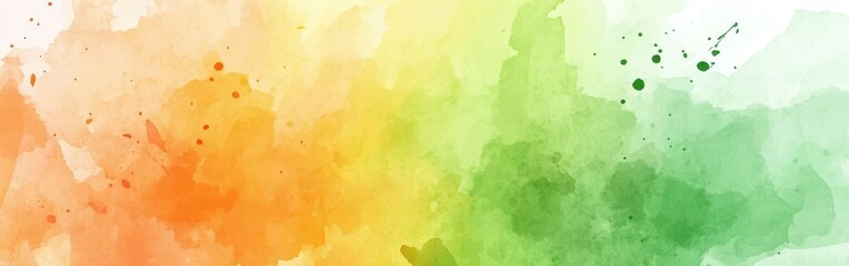 Vibrant watercolor background transitioning from orange to green with soft textures and splashes