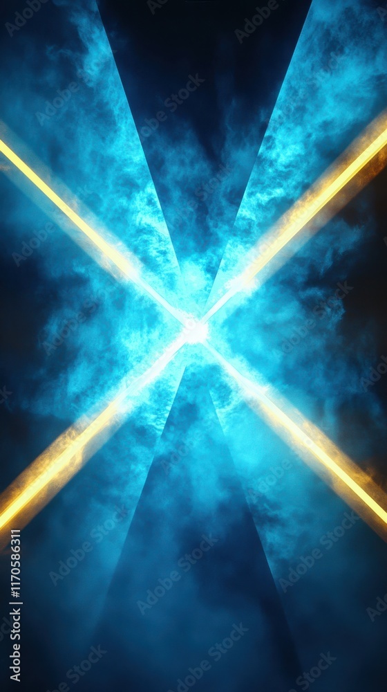 Leinwandbilder vibrant cyan and yellow beams create a dynamic atmosphere in an abstract composition