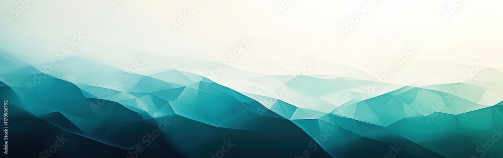 Poster soothing abstract geometric design featuring gentle waves in calming teal hues under soft light