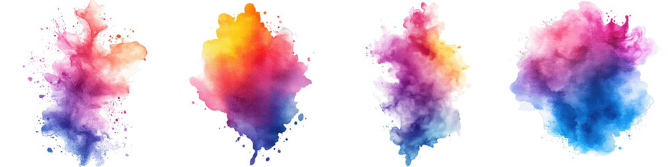 Obraz premium Colorful Watercolor Splash Effects on White Background for Artistic Illustrations and Creative Designs