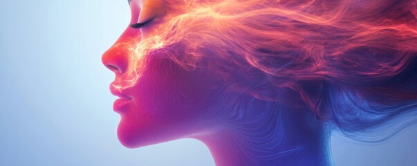 Profile of a Female Face Abstract Digital Design, Generative AI